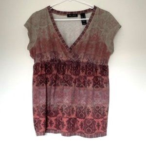 Liz Claiborne Rust and Khaki Colored V-Neck Shirt